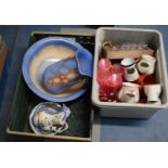 A Box of Picnic Cutlery and Crockery, Four Shaving Mugs and Two Toilet Jug and Bowl Sets