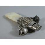 A Silver and Mother of Pearl Combination Teether, Rattle and Whistle by George Unite, B'Ham 1922