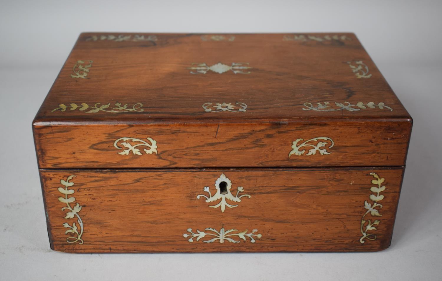 A 19th Century Rosewood Workbox with Mother of Pearl Inlay, Missing Removable Tray and in Need of