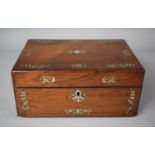 A 19th Century Rosewood Workbox with Mother of Pearl Inlay, Missing Removable Tray and in Need of
