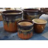 A Collection of Four Earthenware Glazed Planters, Largest Pair 33cms High