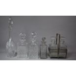 A Collection of Cut Glass and Moulded Decanters to Include Mallet Example and a Thomas Webb