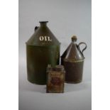 Three Vintage Oil Cans, the Tallest 37cms High