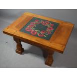 A Modern Heavy Oak Rectangular Coffee Table with Central Panel of Tapestry Under Glass, 80 x 58cms
