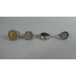 Three Silver Mounted Coin Rings Together with a White Metal Ring with Internal Shilling Engravings