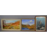 Two Framed Oil on Canvas Landscapes and a Print, Largest 75 x 39cms