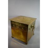 An Arts and Crafts Influenced Brass Coal Box with Twin Carrying Handles and Original Metal Liner,
