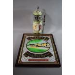 A Reproduction Advertising Mirror for Castle Eden Ale, 38 x 47cms, and a Becks Beer Pump