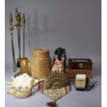 A Collection of Interior Items to Include Fitted Fire Irons, Jewellery Chest, Musical Chinese