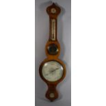 A 19th Century Onion Top Walnut Wheel Barometer with Thermometer, Hydrometer and Spirit Level, 95cms