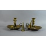 A Pair of 19th Century Brass Bedchamber Sticks with Ejectors and Snuffers