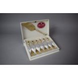 A Cased Set of Royal Albert Old Country Rose Gold Plated and Fine Porcelain Cake Forks and Server