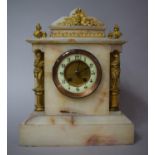 A French Late 19th/Early 20th Century Alabaster Mantel Clock of Architectural Form with Ormolu
