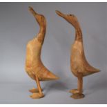 A Pair of Carved Wooden Duck Ornaments, 45cms High