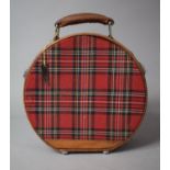 A Circular Tartan and Leather Mounted Travel Case, 24cms High