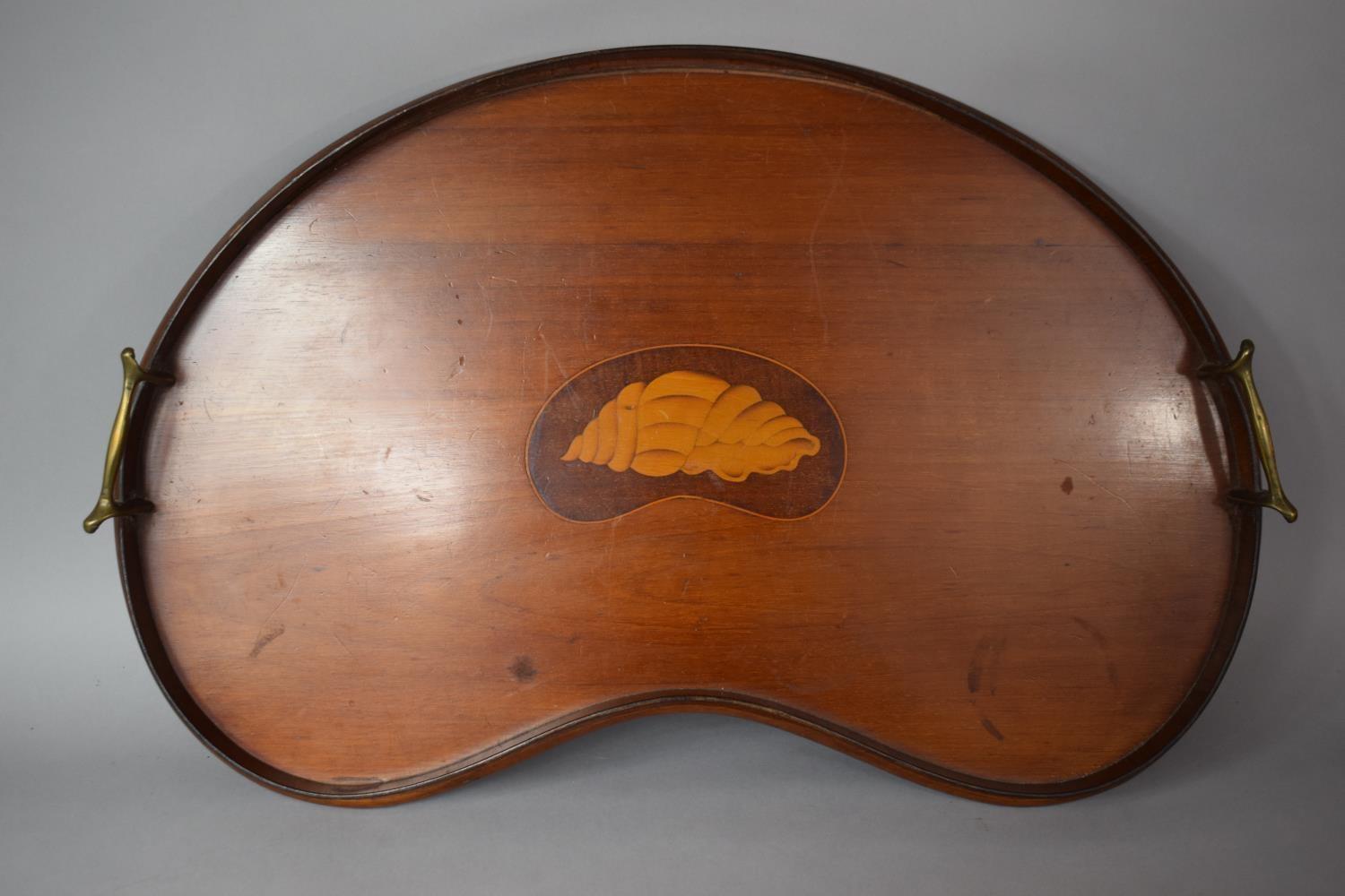 A Galleried Two Handled Kidney Shaped Tray with Shell Inlay, 54cms Wide (Gallery Requires Attention) - Image 2 of 2