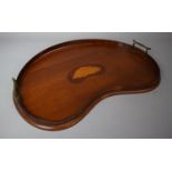 A Galleried Two Handled Kidney Shaped Tray with Shell Inlay, 54cms Wide (Gallery Requires Attention)