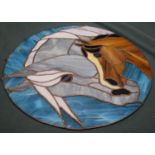 A Circular Coloured Perspex Panel Depicting Mare and Foal, 41.5cm Diameter