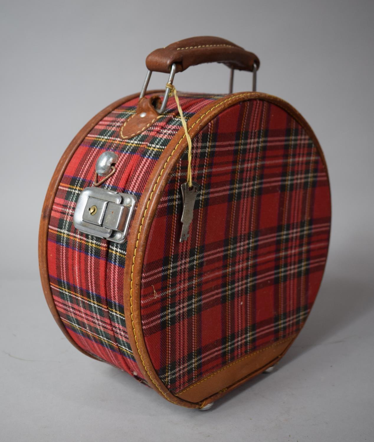 A Circular Tartan and Leather Mounted Travel Case, 24cms High - Image 2 of 2