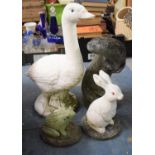 A Collection of Four Various Garden Ornaments to Include Goose, Otter, Toad and Rabbit