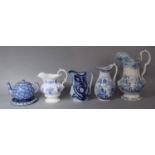 A Collection of Blue and White Ceramics to Include Transfer Printed Jugs, Teapot, Teapot Stand, Etc.