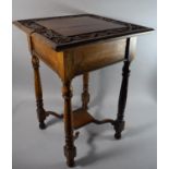 An Edwardian Oak Square Occasional Table with Carved Border to Top, 49 x 47cms
