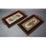 Two Tile Topped Wooden Framed Drinks Trays with Two Brass Handles (One AF), 38cms Wide