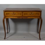 A Crossbanded and String Inlaid Serpentine Front Side Table with Two Drawers on Cabriole Supports,