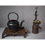 A Vintage Cast Metal and Brass Mounted Burner on Stone Together with Kettle and Beatriz Mincer