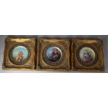 A Set of Three Gilt Framed Reproduction Porcelain Fairy Plaques, 36cms Square