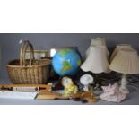 A Collection of Sundries to Include Lamps, Wine Saver Set, Resin Buddha, Globe Lamp, Wicker