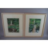 A Pair of Limited Edition Modern Limed Effect Frame Prints of Garden Statues, 22 x 30cms