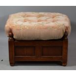 A Modern Square Oak Upholstered Footstool with Ball Finials, 59 x 50cms
