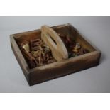A Two Division Wooden Tray with Carry Handle Containing Keys, Door Knobs Etc.