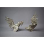 Two Silver Plated Fighting Cockerel Ornaments, 18cms High