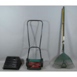 A Qualcast Panther 30 Push Mower and Three Garden Tools