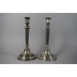 A Pair of Large German Silver Candelabra Stands with Reeded Supports, Base Rim Inscribed 'Brems
