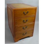 A Late 20th Century Yew Wood Two Drawer Filing Cabinet with Tooled Leather Top, 48cm Wide