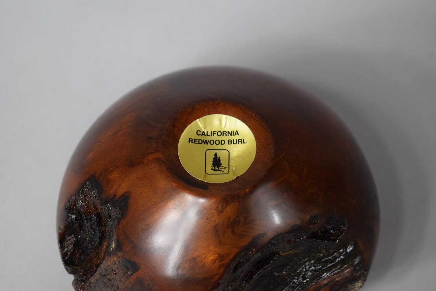 A Turned Wooden Vase with Glass Liner Formed From California Red Wood Burl, 14cm Diameter - Image 4 of 4