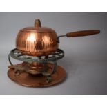 A Vintage Copper and Wrought Iron Fondue Set with Tray and Burner