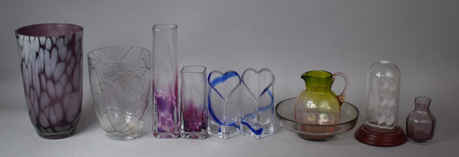 A Collection of Coloured Glassware to Include Pair of Kilkenny Heart Stylized Sleeve Vases, Jerpoint