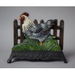 A Reproduction Cast Metal Letter Rack in the Form of Chicken Before Fence, Fence Panel Requires