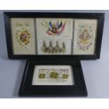 A Collection of Four Framed WWI Silk Postcards and a Photograph