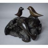 A Carved Irish Bog Oak Ornament, "Lone Birds", 5600 years old, Beeswax Finish, Signed K. Casey 2006,