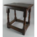 An Early 20th Century Oak Rectangular Topped Stool, Peg Jointed but now with Screws, In Need of