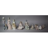A Collection of Seven Spanish Figural Ornaments to Include Nao, The Tallest 23cm High