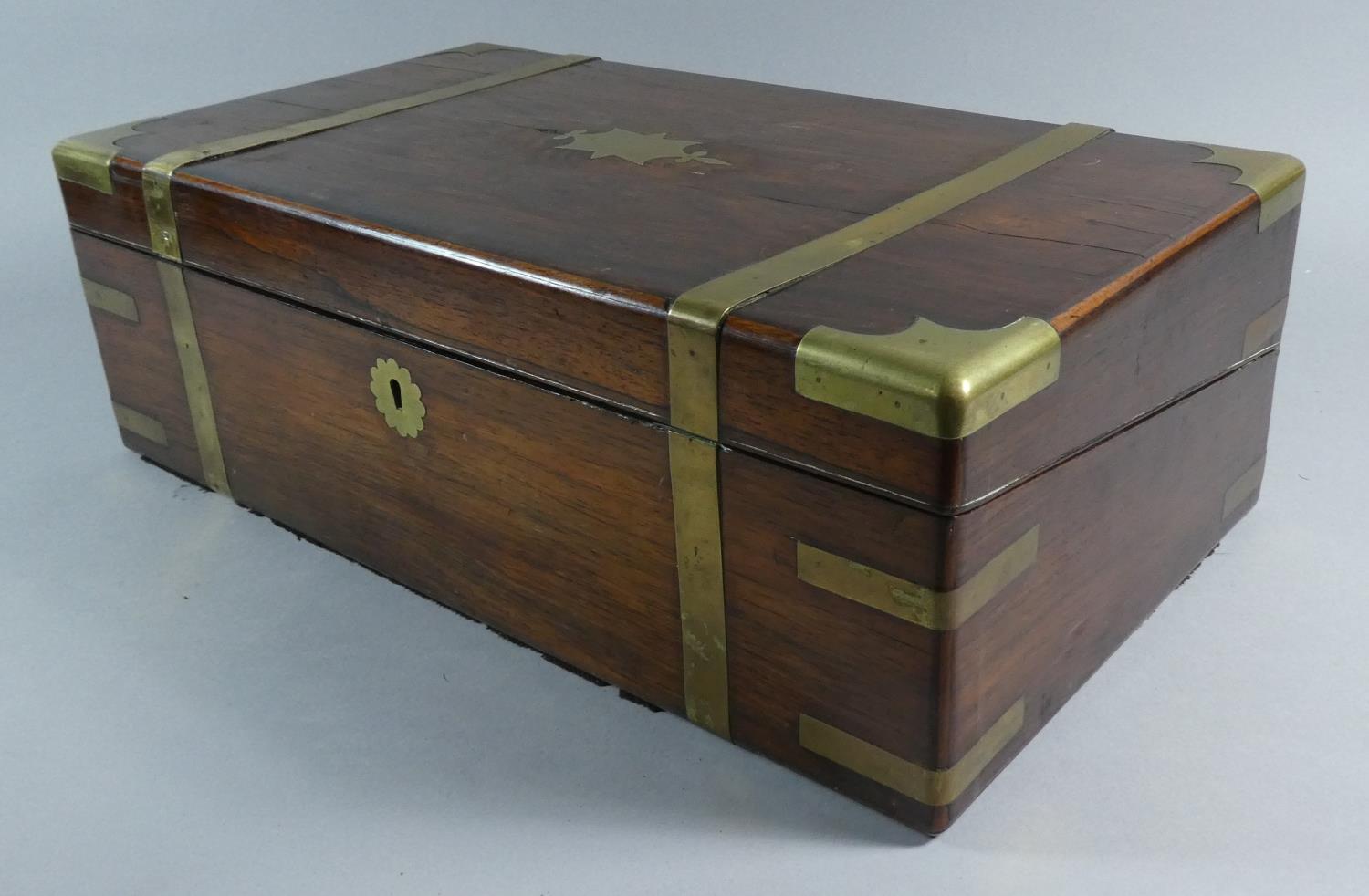 A 19th Century Brass Mounted Rosewood Writing Slope Now Converted to Cutlery Box Containing Silver