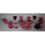 A Collection of 19th Century and Later Cranberry and Ruby Glass to Include Pair of Vases,