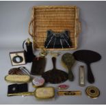 A Woven Wicker Tray Containing Dressing Table Brushes, Mirrors etc, Jasperware Cameo, Norwegian Skin