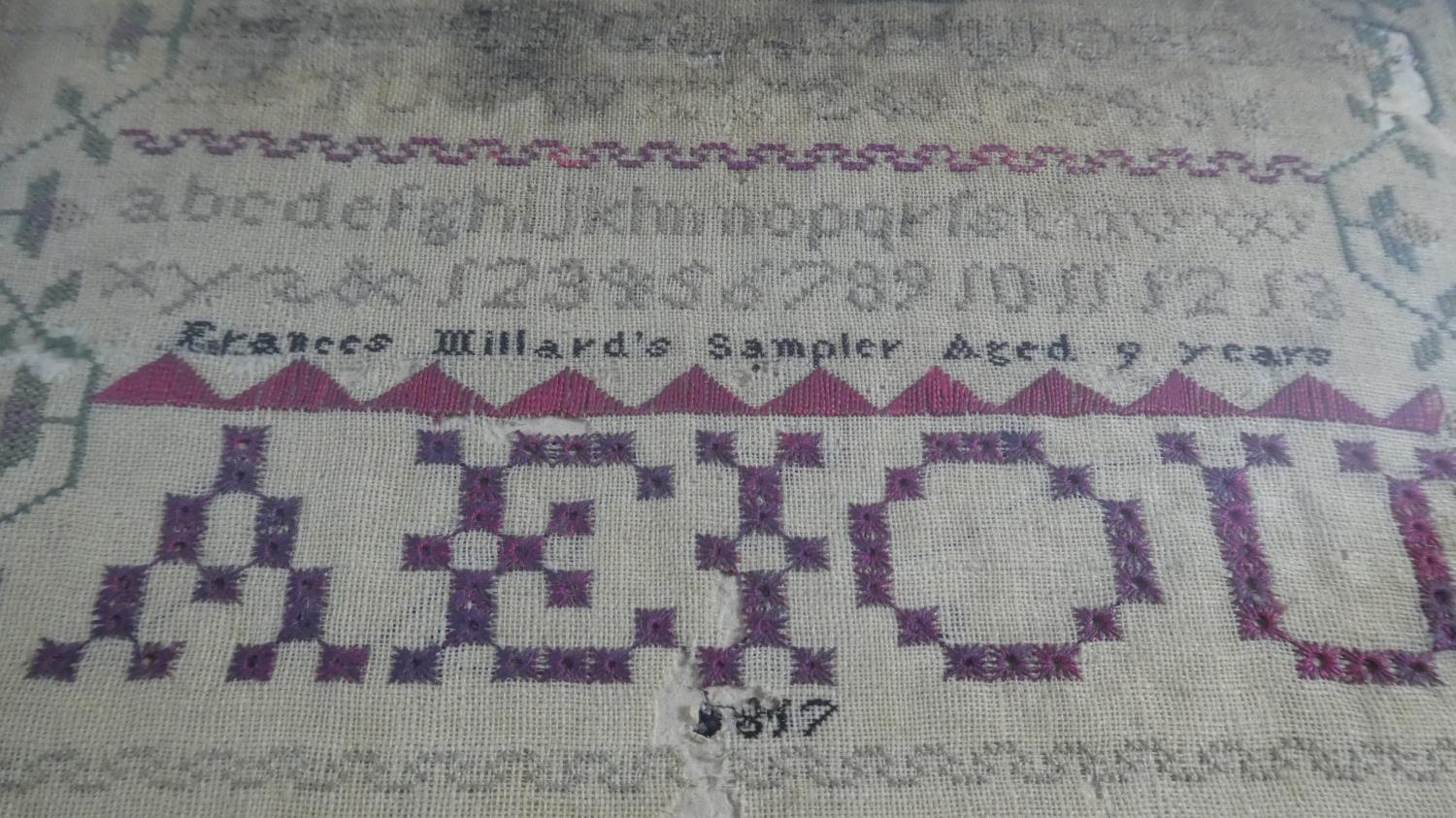 A Framed Early 19th Century Silk Sampler, "Frances Millard's Sampler Aged 9 Years 1817", Some - Image 2 of 4